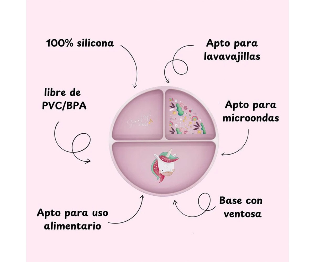 Assiette en Silicone à Compartiments Licorne