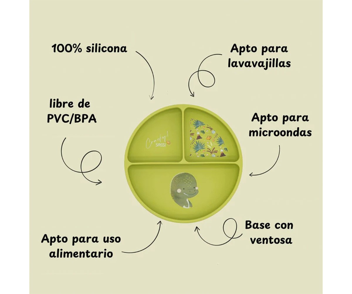 Piatto in Silicone con Scomparti Dinosauro