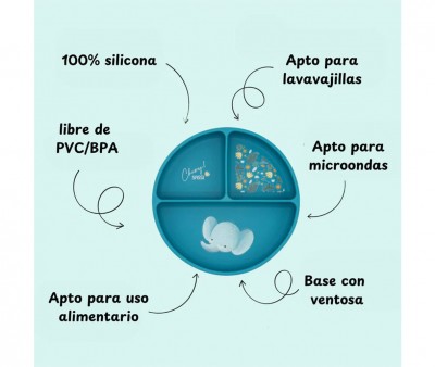 Piatto in Silicone con Scomparti Elefante
