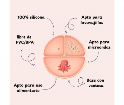 Plato de Silicona con Compartimentos Pulpo