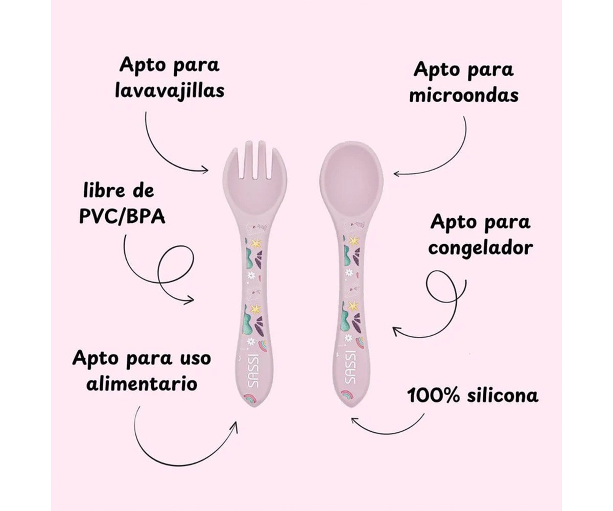 Cuchara y Tenedor de Silicona Unicornio