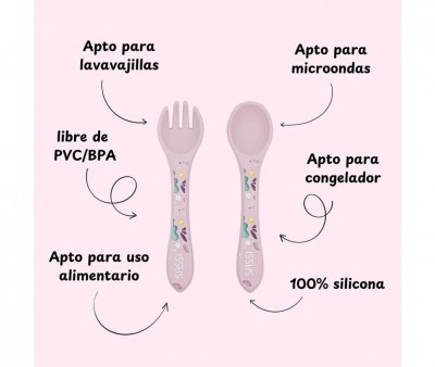 Cuillère et Fourchette en Silicone Licorne