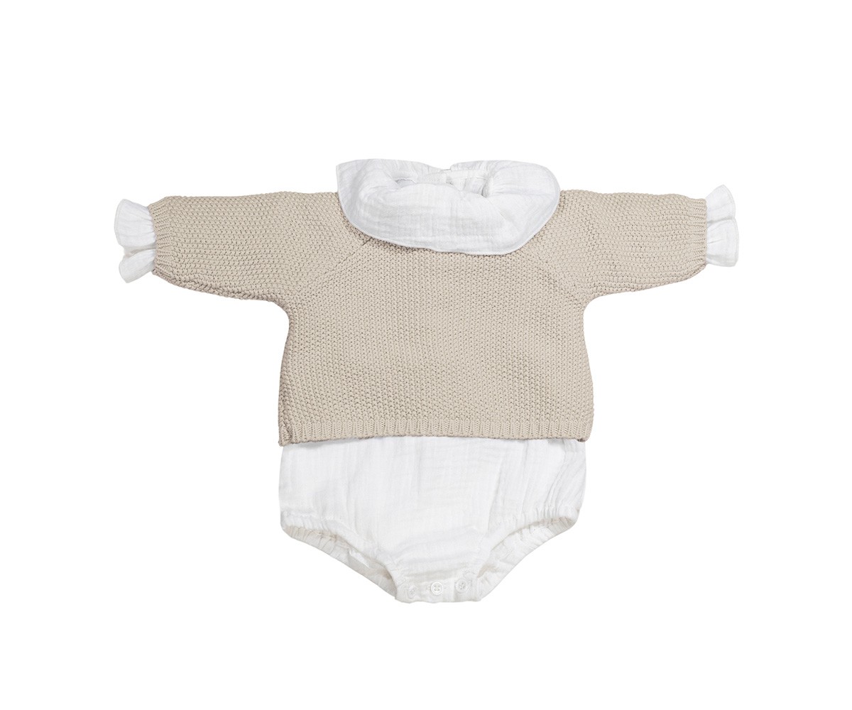 Pull et Culotte en Tricot et Body Bambula Beige