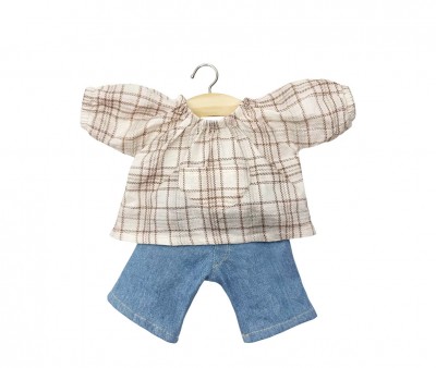 Conjunto Vuelta al Cole Blusa a Cuadros y Vaquero Azul para Muñecos Gordis