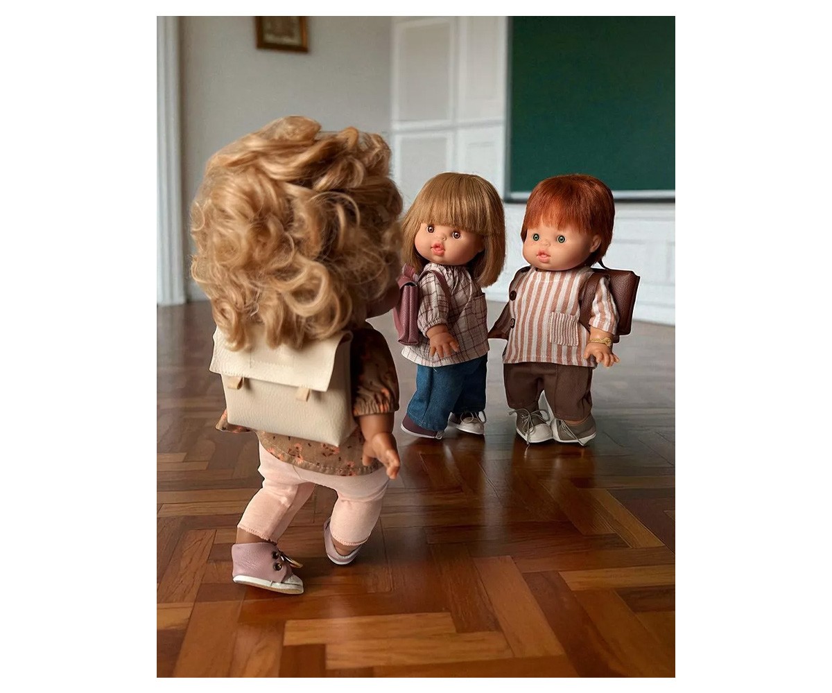 Conjunto de blusa xadrez azul e jeans Regresso às Aulas Bonecas Gordis