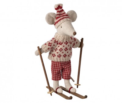 Ratón de Invierno con Set de Esquí Mamá Ratón Rojo