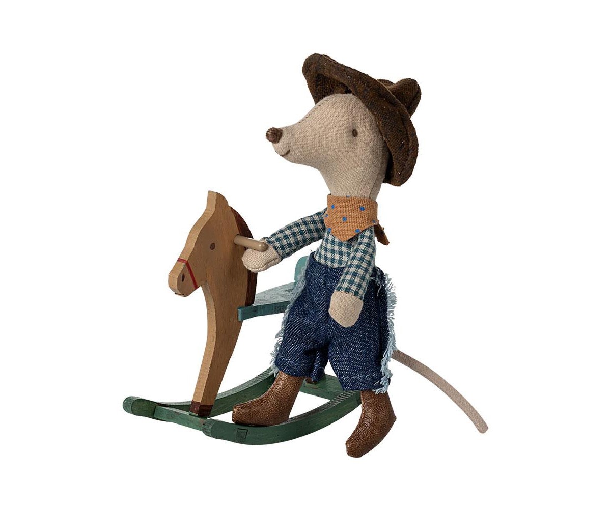 Ratón Hermano Pequeño Vaquero en Caballito Balancín
