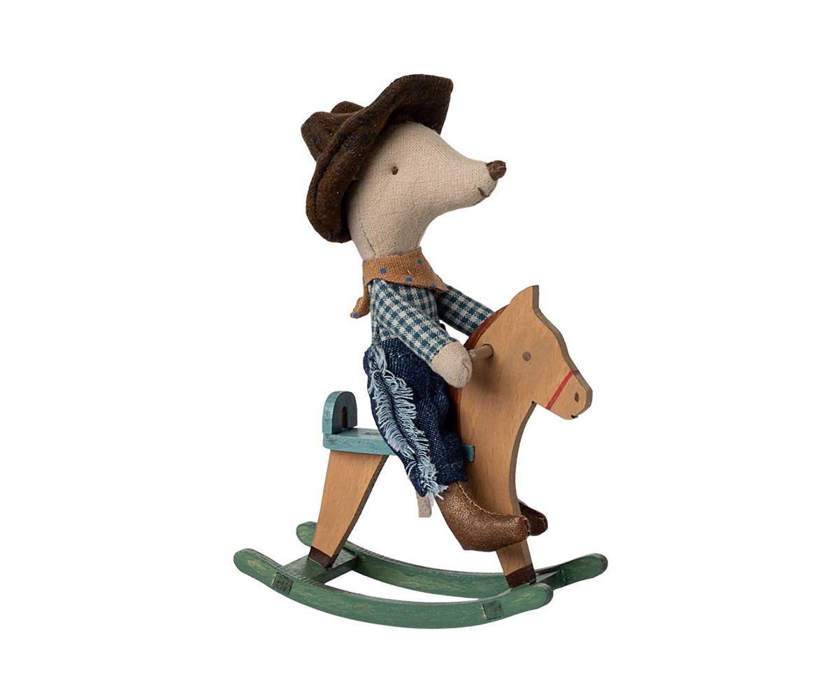 Souris Petit Frère Cow-boy sur Cheval à Bascule