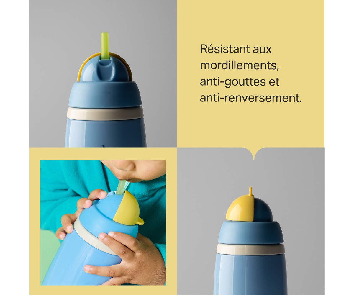 Botella Isotérmica Antigoteo con Pajita Azul Pastel 266ml