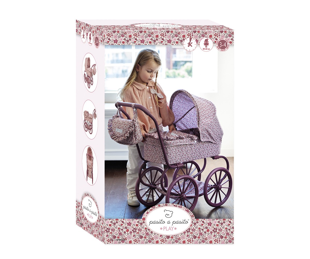 Cochecito Cuco Ruedas Grandes Cherry Flores para Muñecas