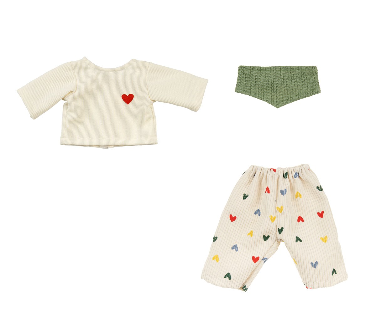 Ensemble de Pantalon en Velours Côtelé Herz Konfetti avec T-Shirt et Foulard pour Poupées