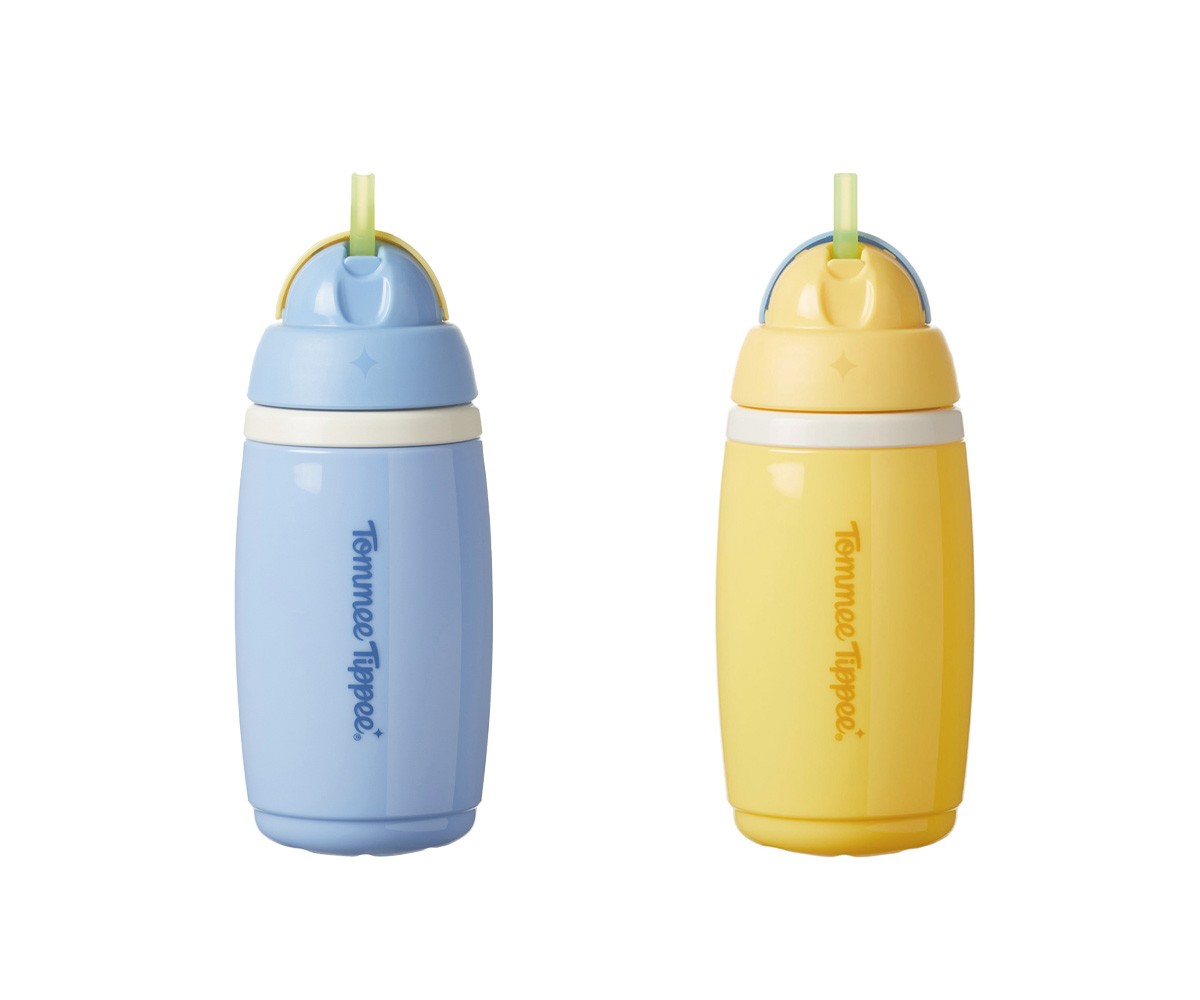 2 Botellas Isotérmicas Antigoteo con Pajita Amarillo/Azul Pastel 266ml