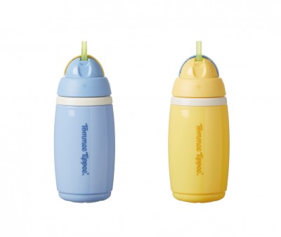 2 Botellas Isotérmicas Antigoteo con Pajita Amarillo/Azul Pastel 266ml