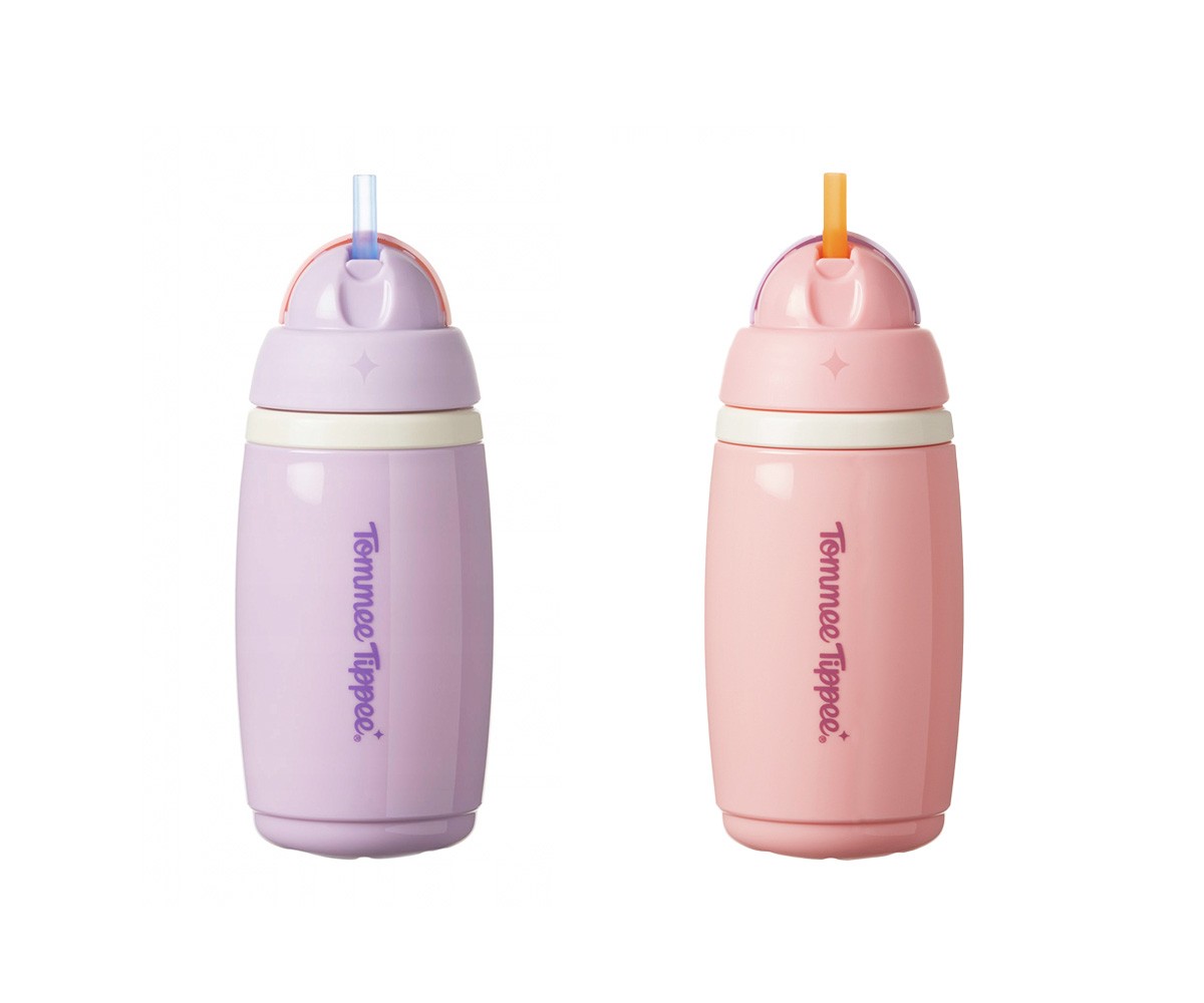 Botellas Isotérmicas Antigoteo con Pajita Morado/Rosa Pastel 266ml