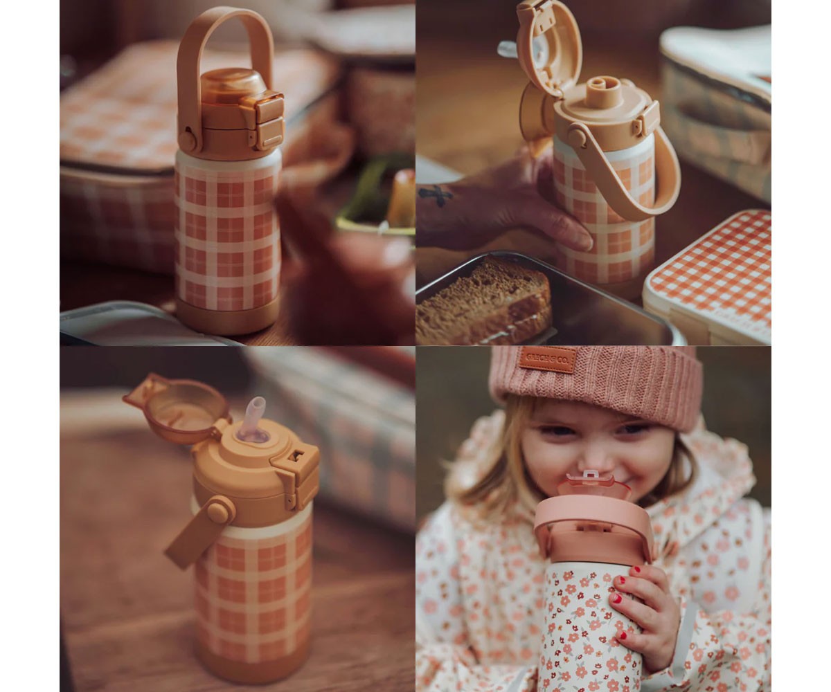 Gourde Isotherme en Acier Sip + Chug Sienna Gingham 350 ml