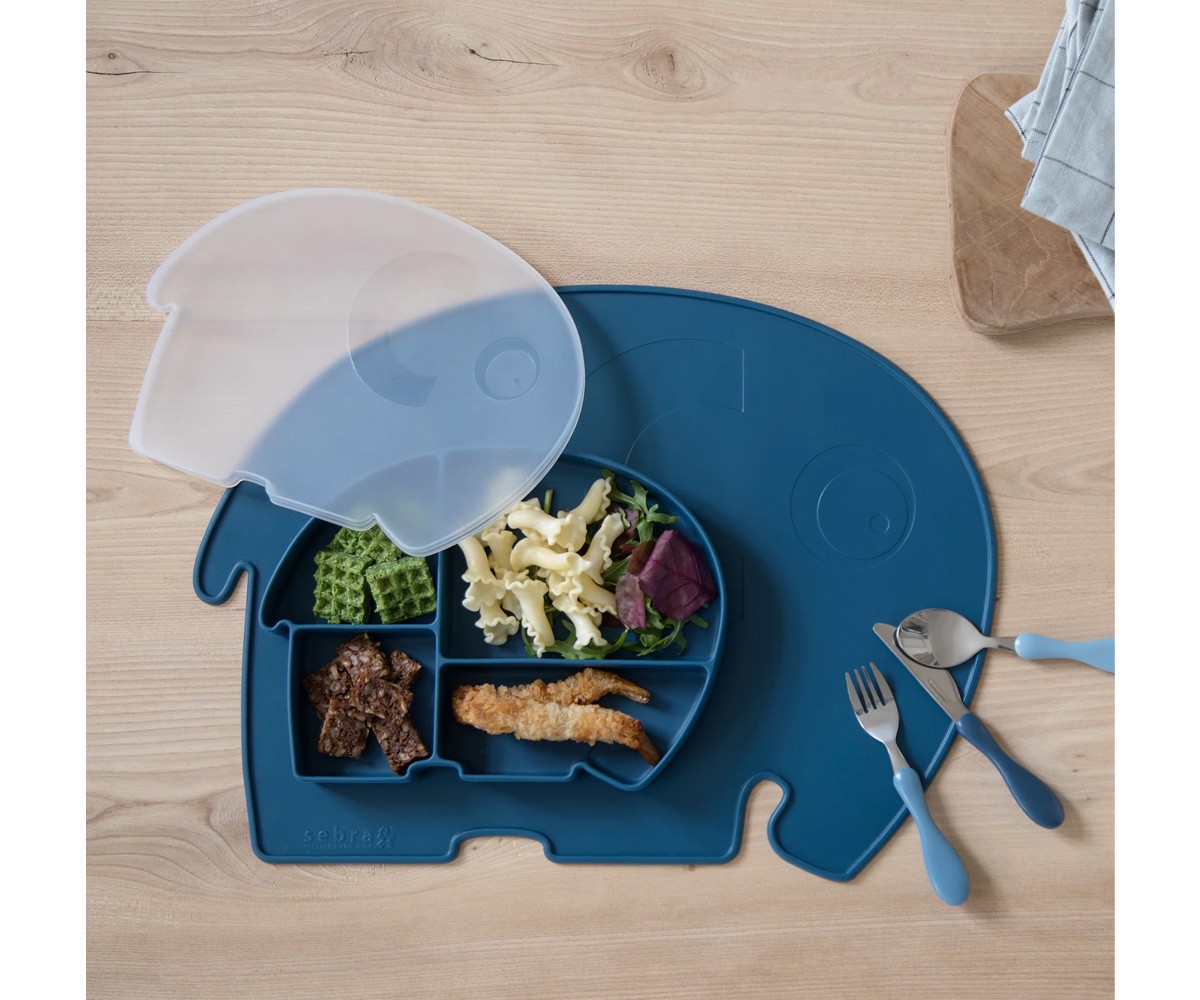 Assiette en Silicone à Compartiments et Couvercle Fanto Nordic Blue