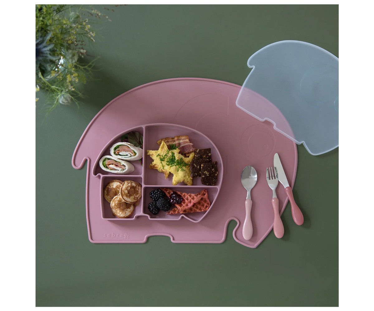 Assiette en Silicone à Compartiments et Couvercle Fanto Vintage Rose