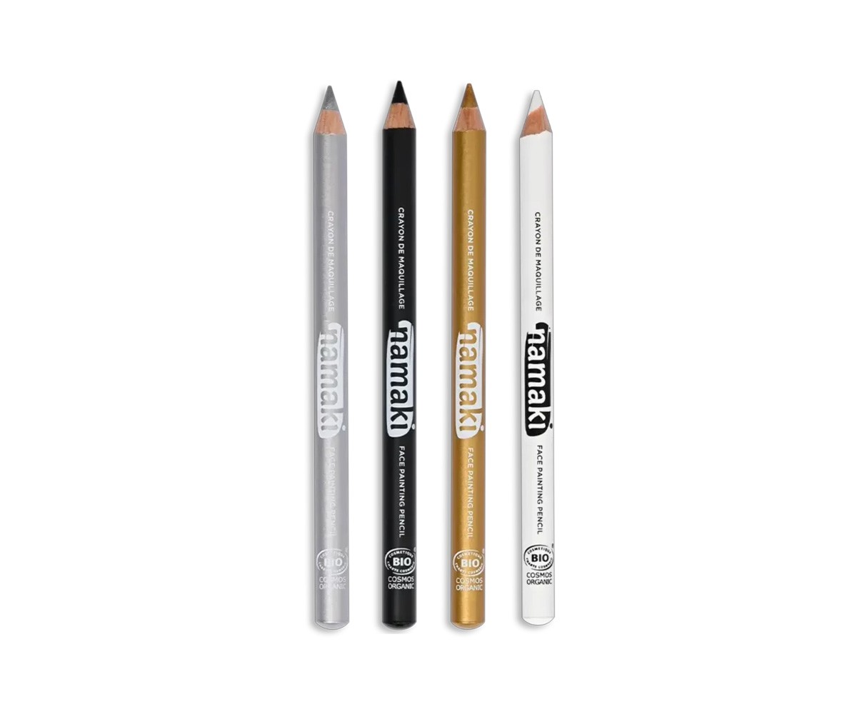 Set 4 Lápices Finos Maquillaje Namaki Oro-Plata-Negro-Blanco