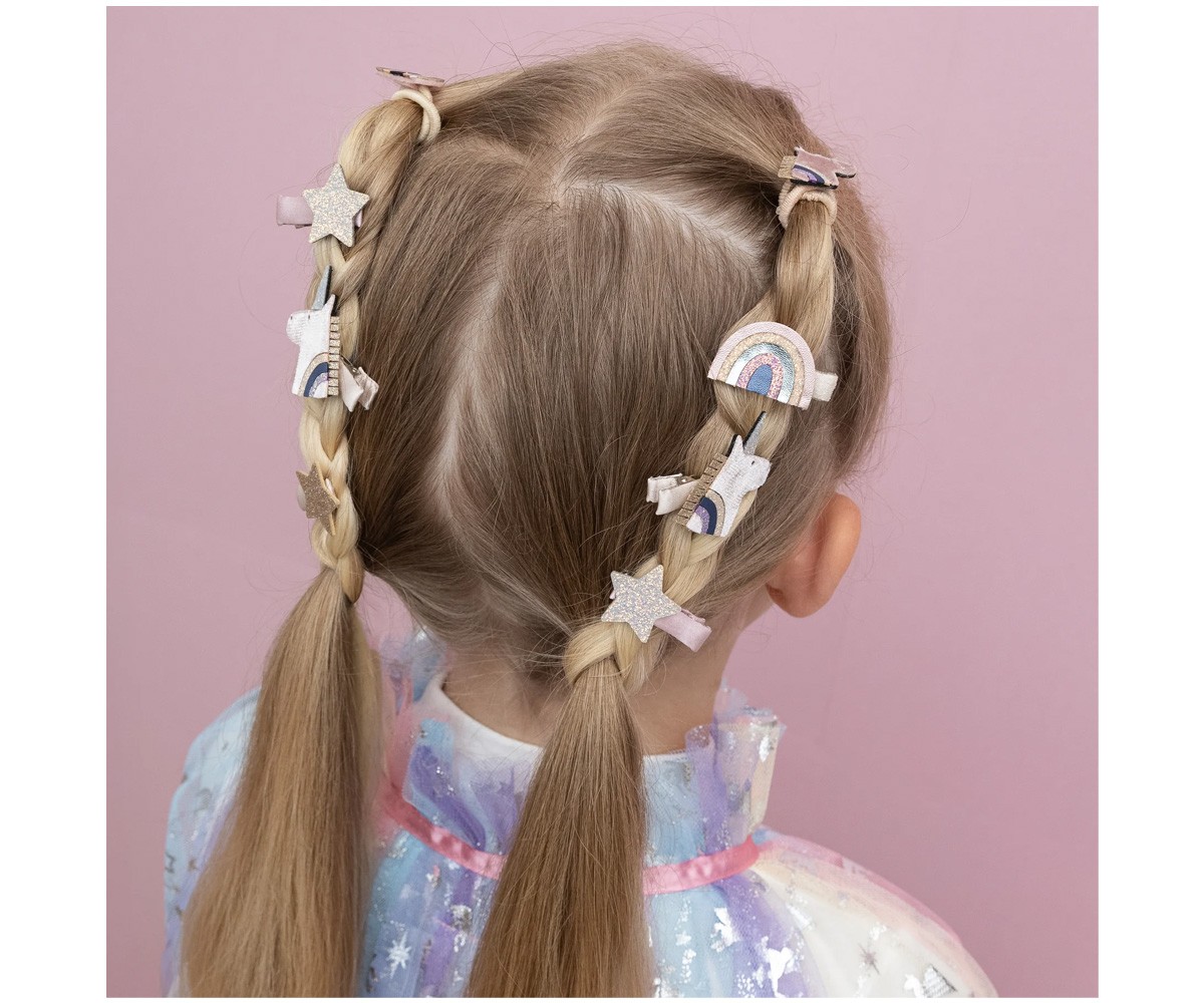 8 Mini Pinzas de Pelo Celeste Unicorn