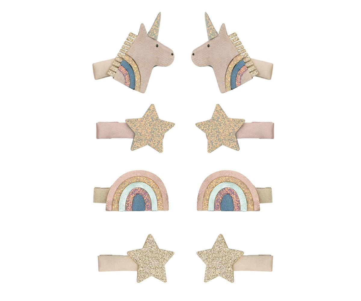 8 Mini Pinzas de Pelo Celeste Unicorn