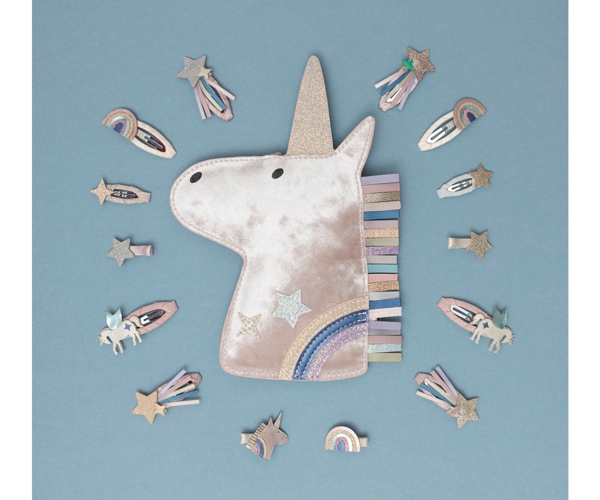 8 Mini Pinzas de Pelo Celeste Unicorn