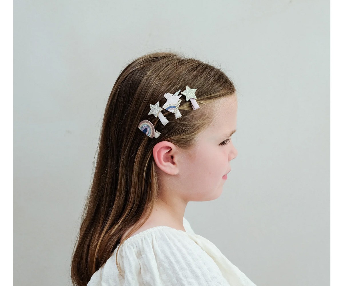 8 Mini Pinzas de Pelo Celeste Unicorn