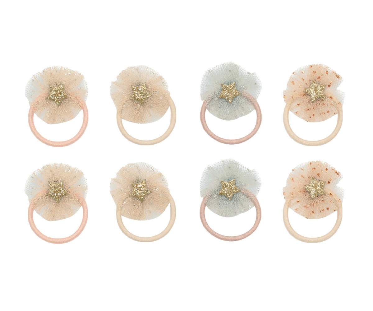 8 Mini Élastiques Tulle Rosette