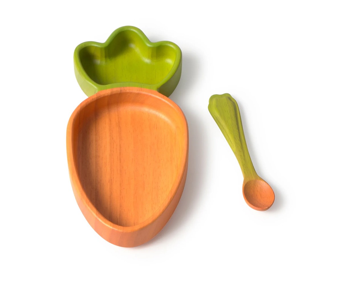 Vajilla Infantil Plato y Cuchara de Madera Cathy The Carrot