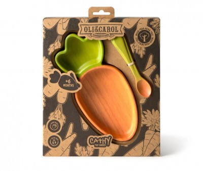 Vajilla Infantil Plato y Cuchara de Madera Cathy The Carrot