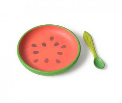 Vajilla Infantil Plato y Cuchara de Madera Wally The Watermelon