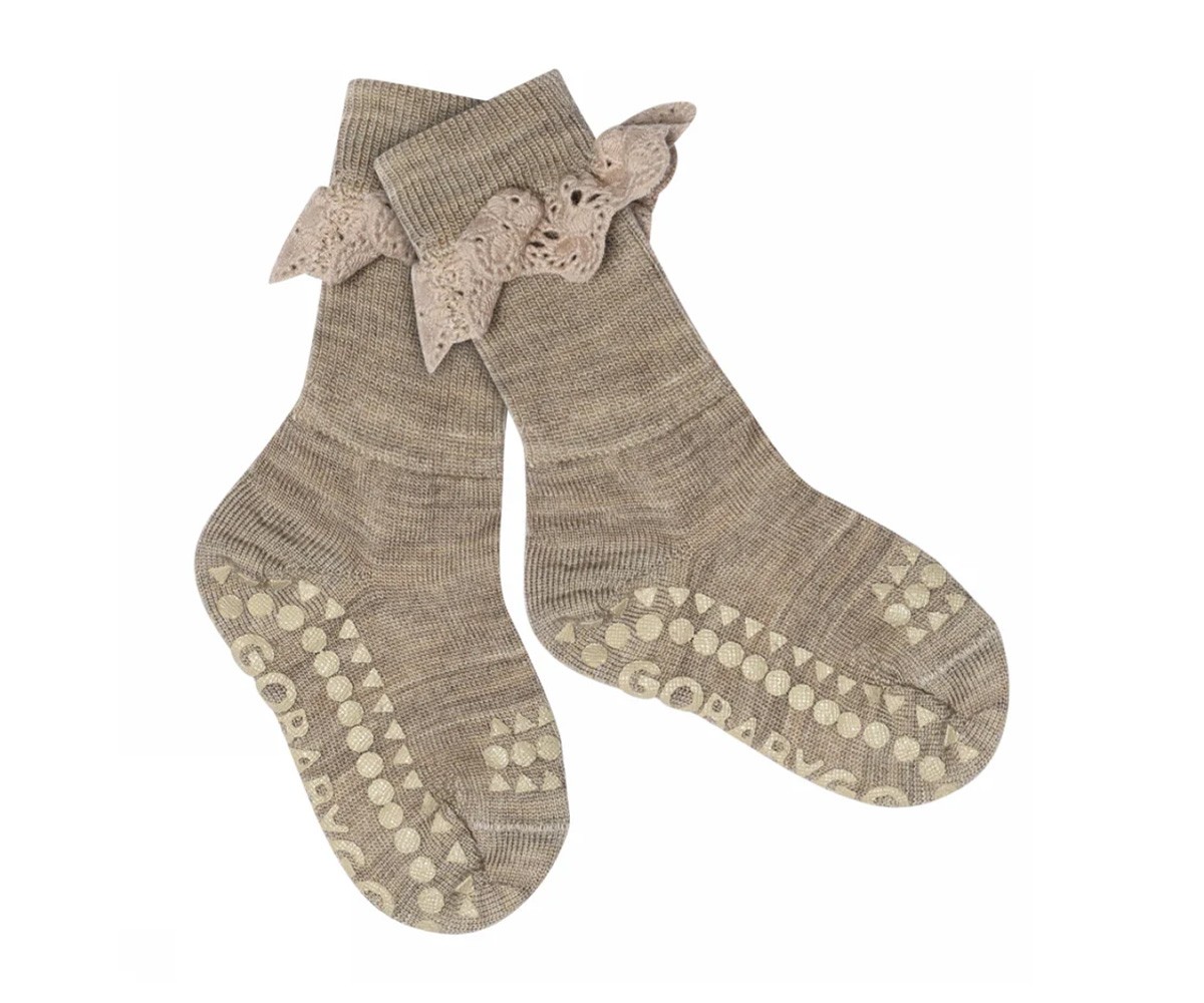 Calcetines Suela Antideslizante Lana Merino Light Brown Melange