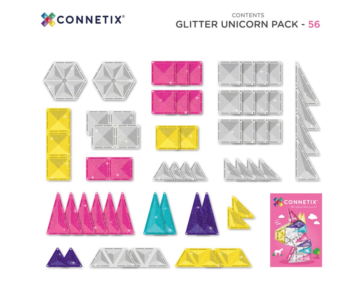 Construcción Connetix Glitter Unicorn 56 piezas