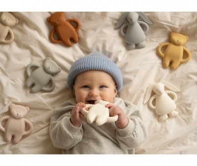 Anneau de Dentition en Caoutchouc Naturel Ourson Cappuccino