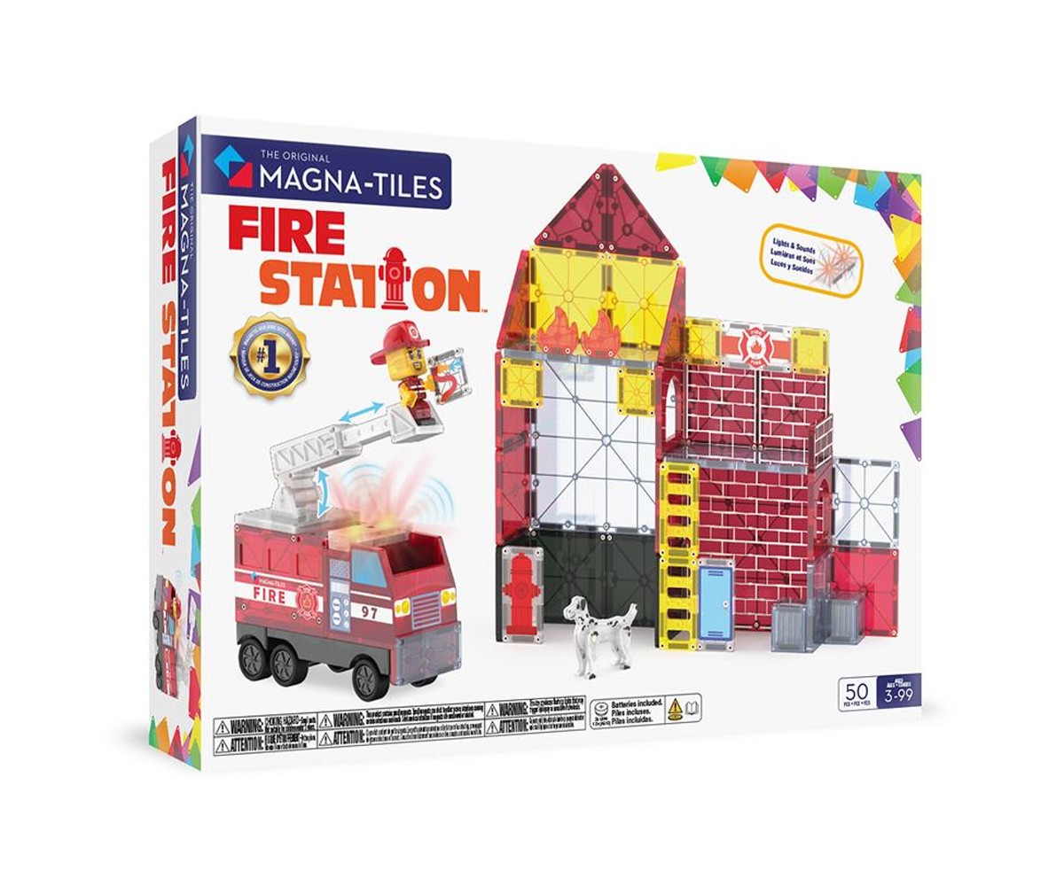 Conjunto de construção do Corpo de Bombeiros Magna-Tiles de 50 peças