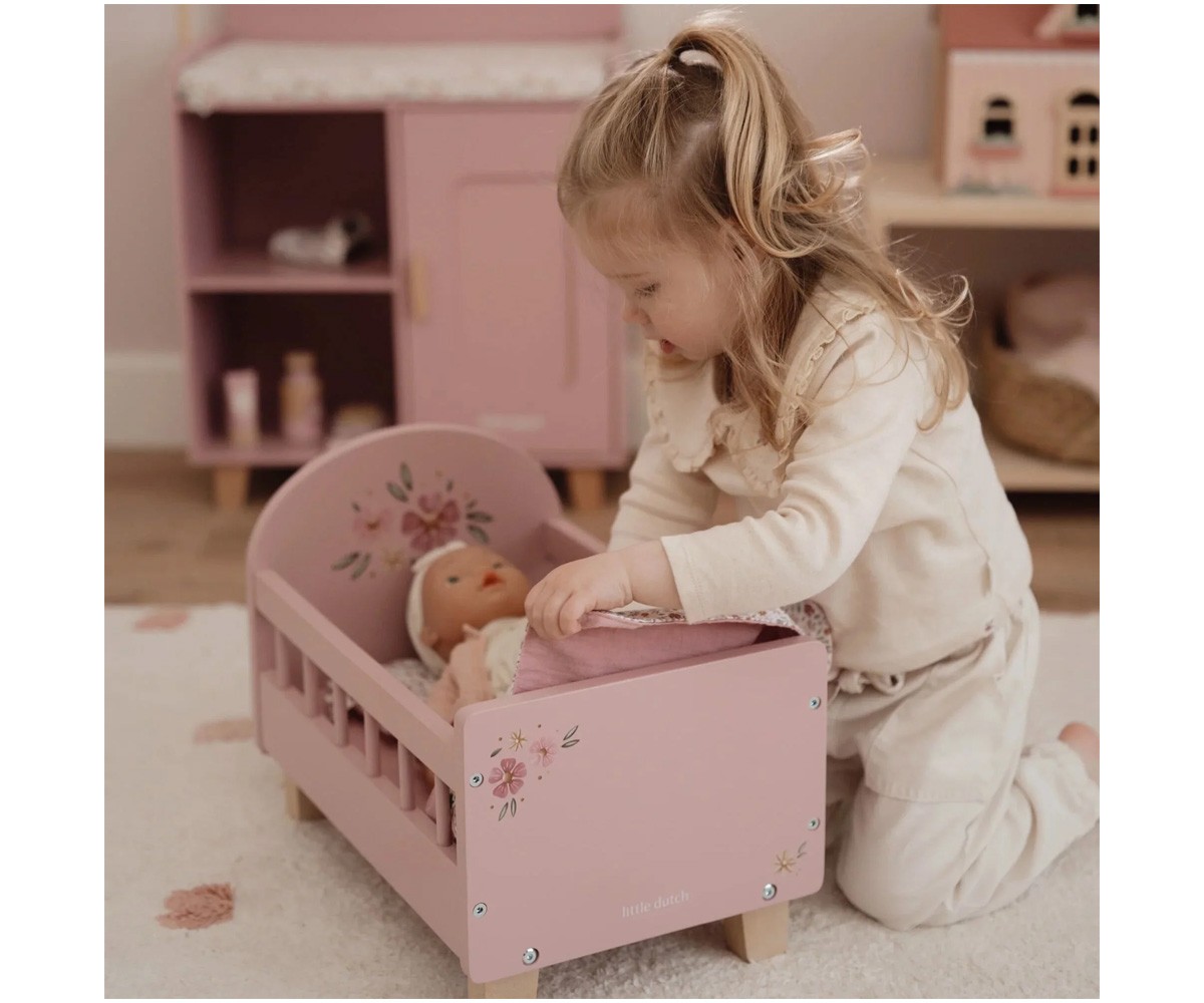 Cama de Madera con Textil para Muñecas FSC