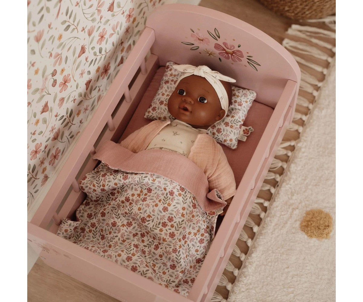 Cama de Madera con Textil para Muñecas FSC