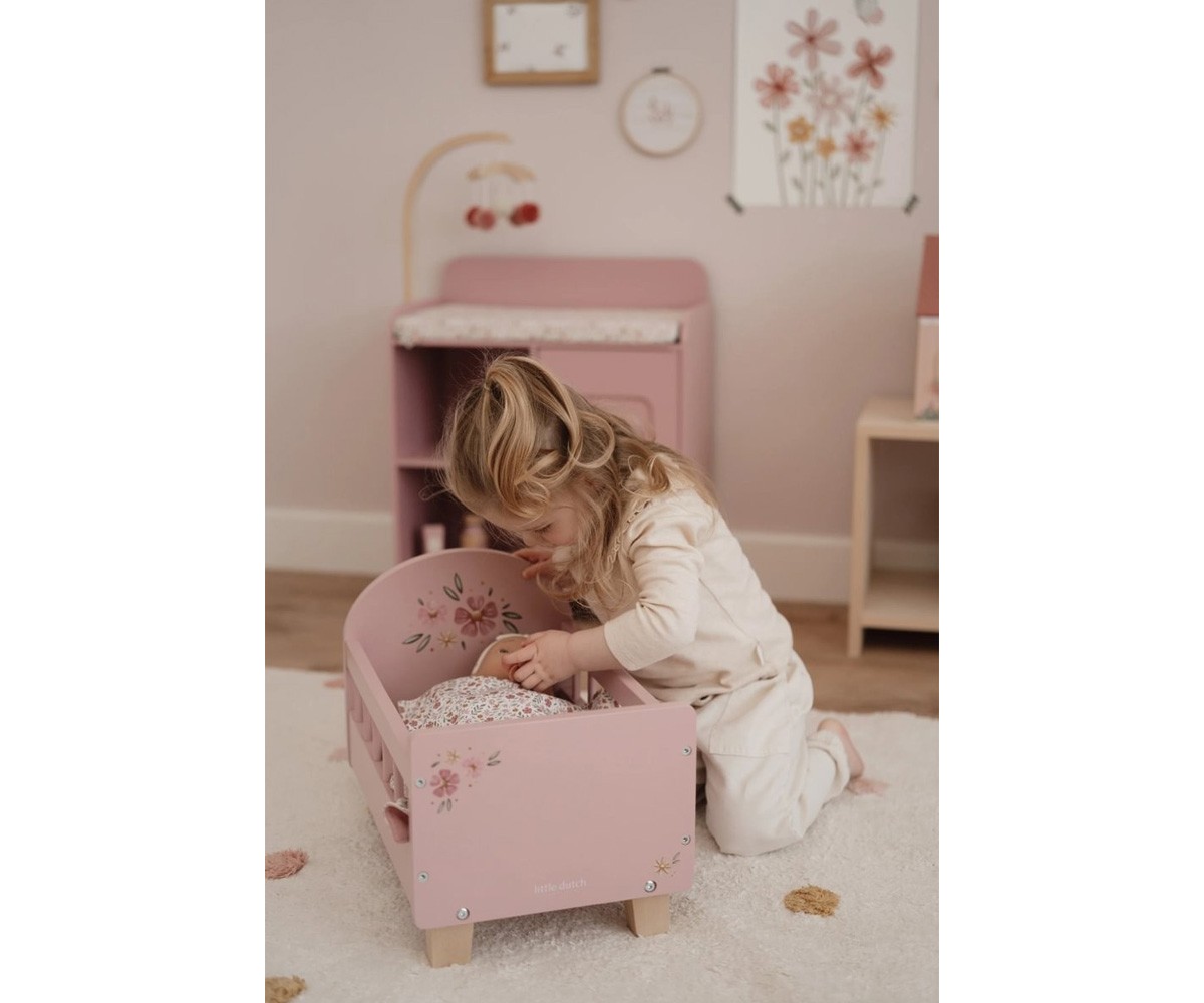 Cama de Madera con Textil para Muñecas FSC