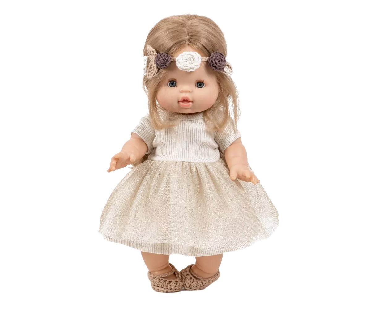 Vestido Tutú Rosana Manga Corta Dorado para Muñeco Gordis
