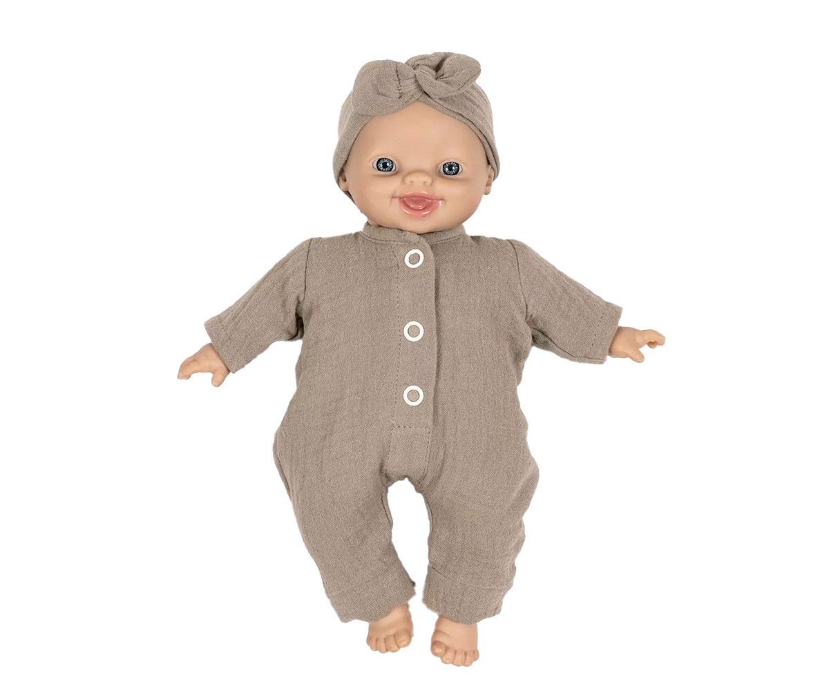 Macacão Lili e bandolete com laço para boneca Soft