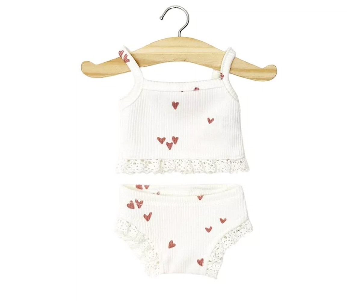 Les P'tits Basiques Ropa Interior en Canalé y Encaje Corazones rRojos para Muñeco Gordis
