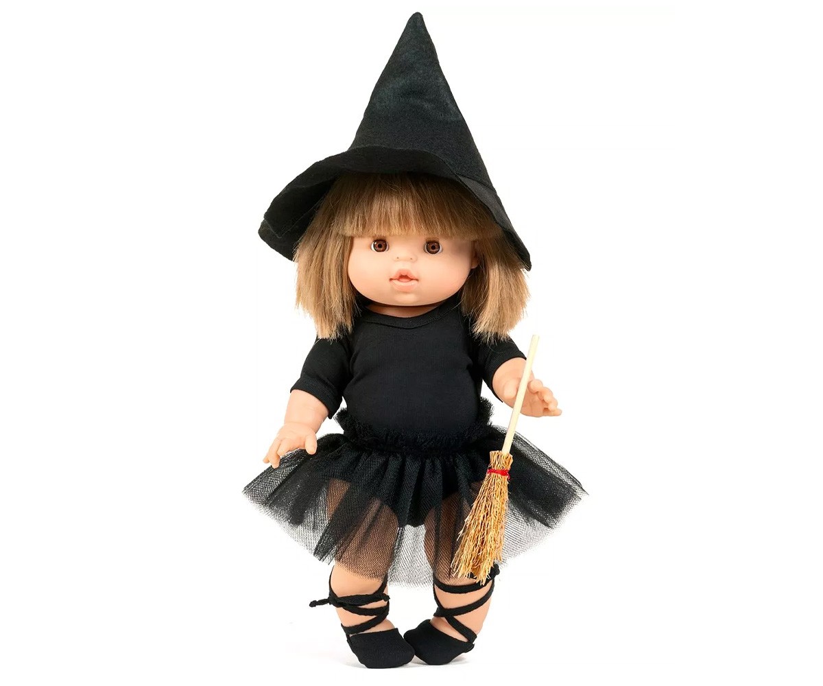 Costume Strega di Halloween Les P'tits Déguiz con Cappello e Scopa Bambole Minikane