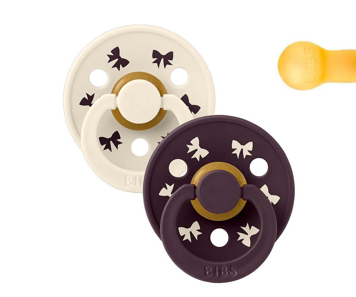2 Sucettes BIBS Colour Round Holiday Bow Ivory/Plum