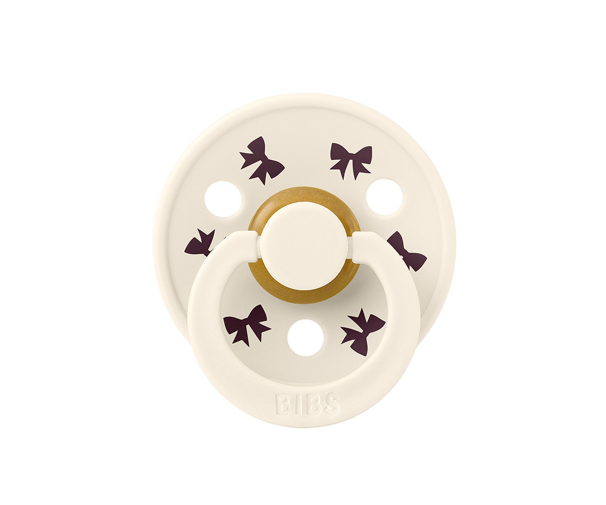 2 chupetas BIBS Colour Round Holiday Bow em marfim/ameixa