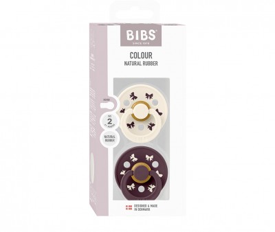 2 Sucettes BIBS Colour Round Holiday Bow Ivory/Plum