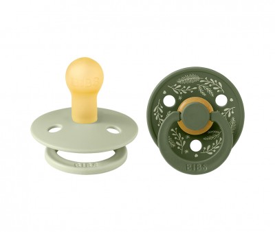 2 Sucettes BIBS Colour Round Holiday Leaf Sage/Hunter Green