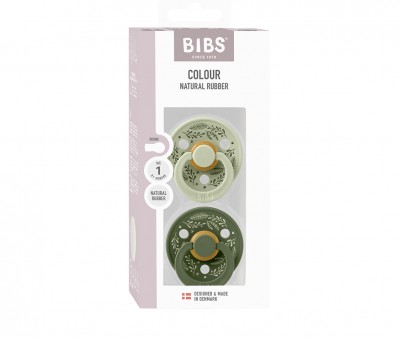 2 Sucettes BIBS Colour Round Holiday Leaf Sage/Hunter Green