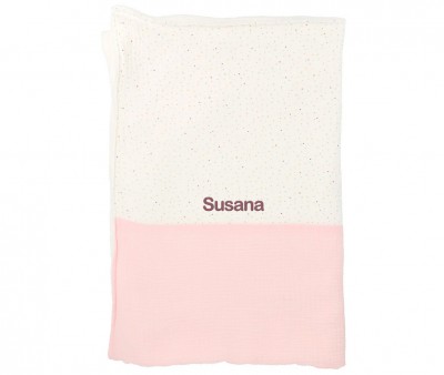 Manta Coralina Rainbow Dots Rosa Personalizable