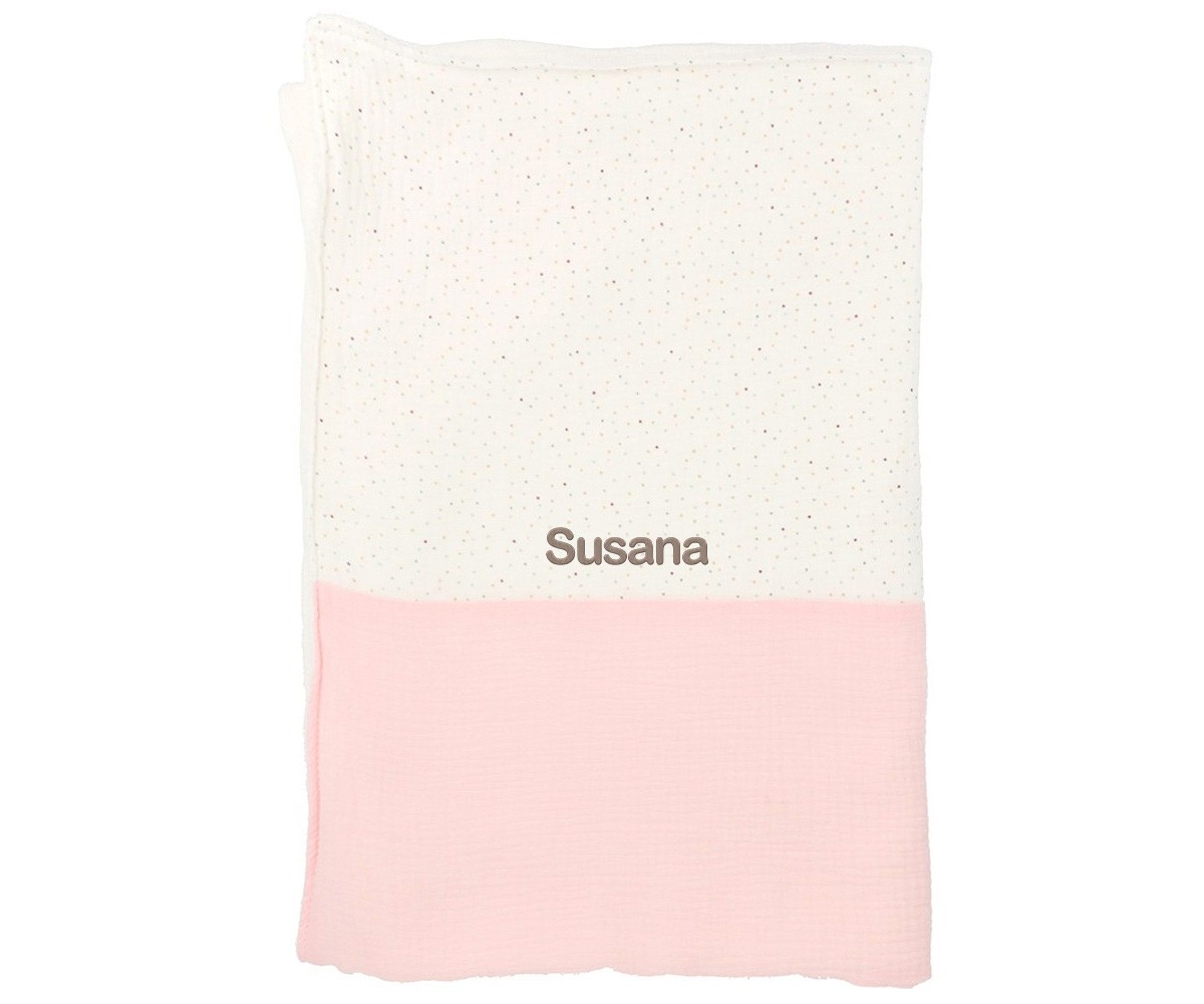 Manta Coralina Rainbow Dots Rosa Personalizable