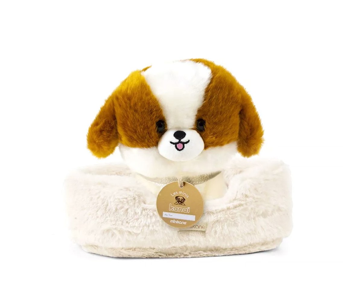 Cane in Peluche Les Minis Kanaï Suki con Collare e Cestino in Ecopelle