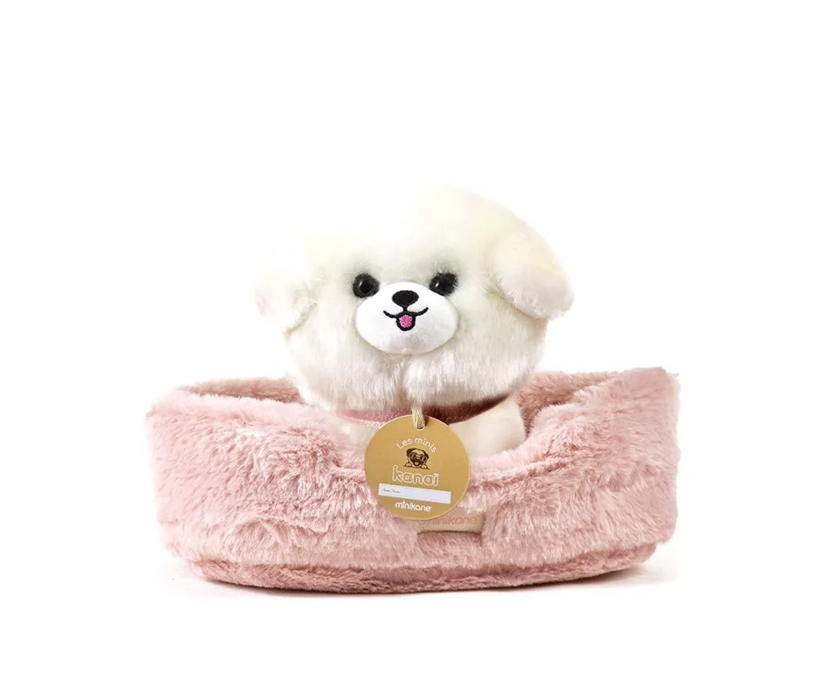Cane in Peluche Les Minis Kanaï Tama con Collare e Cestino in Ecopelle